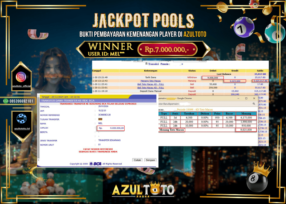 JACKPOT TOGEL TOTOMACAU 4D RP.9.000.000,- LUNAS DI AZULTOTO!