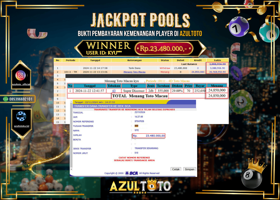 JACKPOT TOGEL TOTOMACAU 4D RP.23.480.000,- LUNAS DI AZULTOTO!