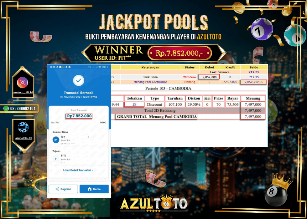 JACKPOT TOGEL TOTOMACAU 4D RP.7.852.000,- LUNAS DI AZULTOTO!
