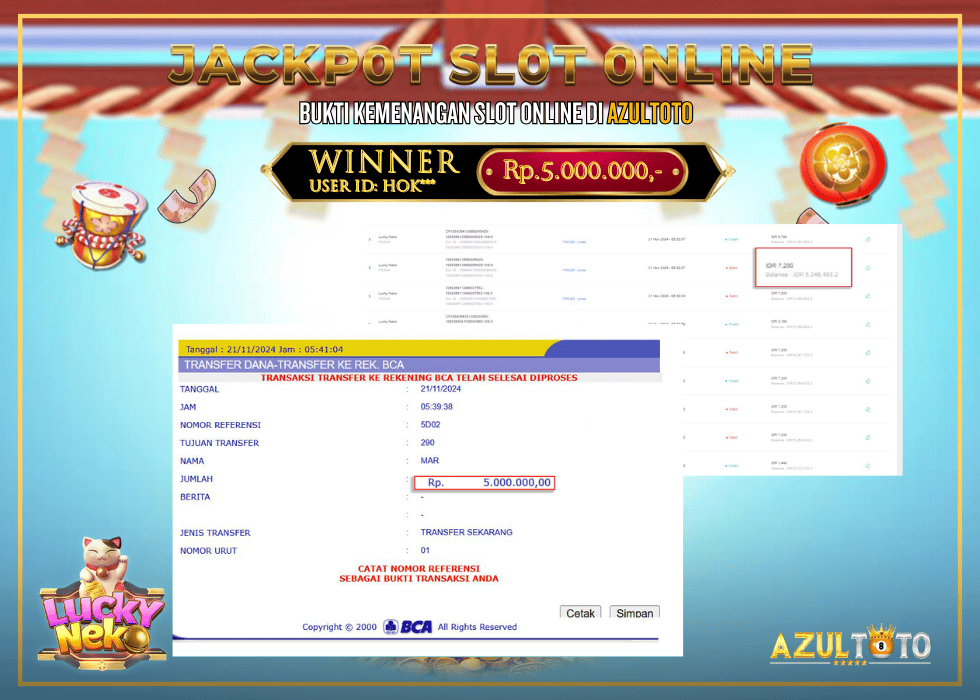 JACKPOT SLOT PG LUCKY NEKO RP.5.000.000,- LUNAS DI AZULTOTO!