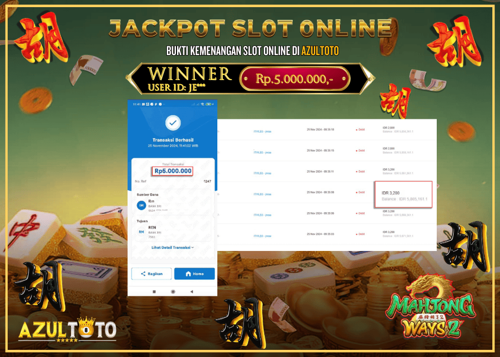 JACKPOT SLOT MAHJONG WAYS RP.5.000.000,- LUNAS DI AZULTOTO!