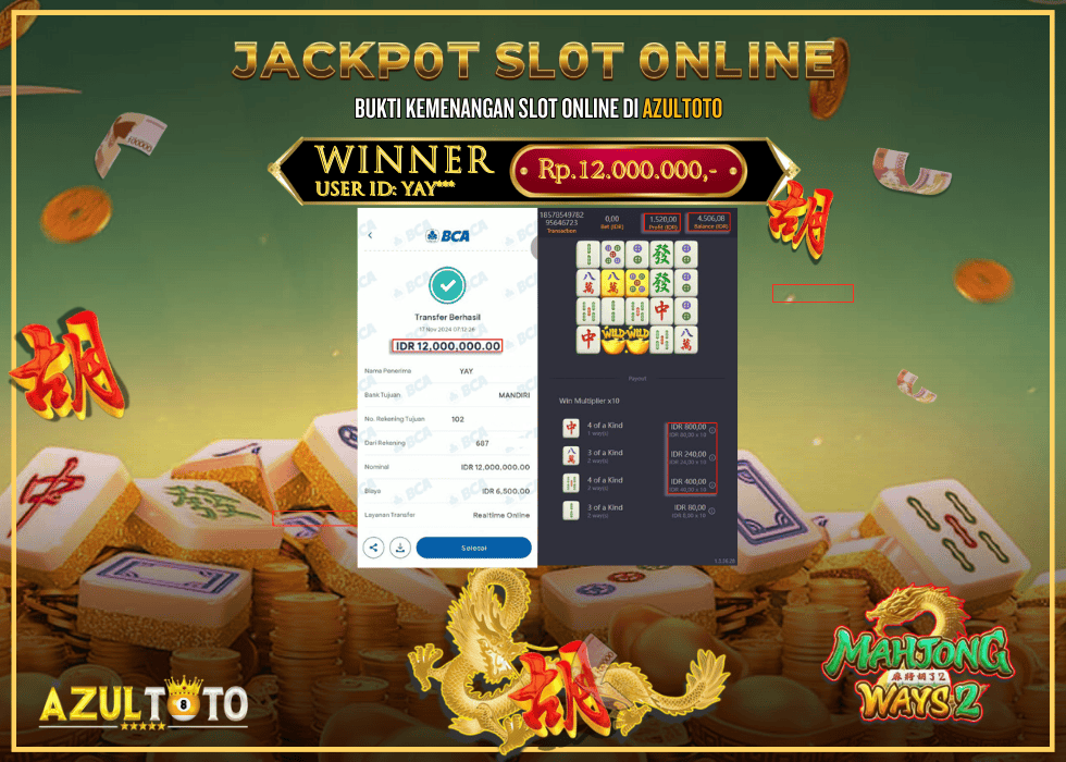 JACKPOT SLOT MAHJONG WAYS 2 RP.12.000.000,- LUNAS DI AZULTOTO!