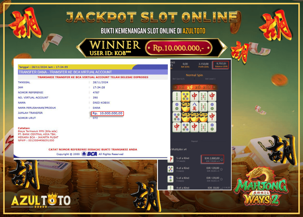 JACKPOT SLOT MAHJONG WAYS 2 RP.10.000.000,- LUNAS DI AZULTOTO!