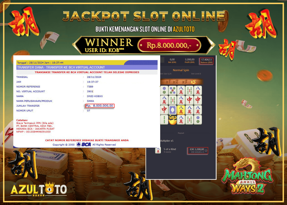 JACKPOT SLOT MAHJONG WAYS 2 RP.8.000.000,- LUNAS DI AZULTOTO!