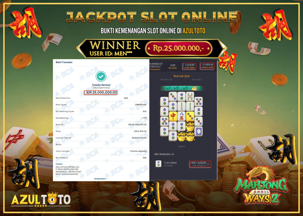 JACKPOT SLOT MAHJONG WAYS 2 RP.25.000.000,- LUNAS DI AZULTOTO!