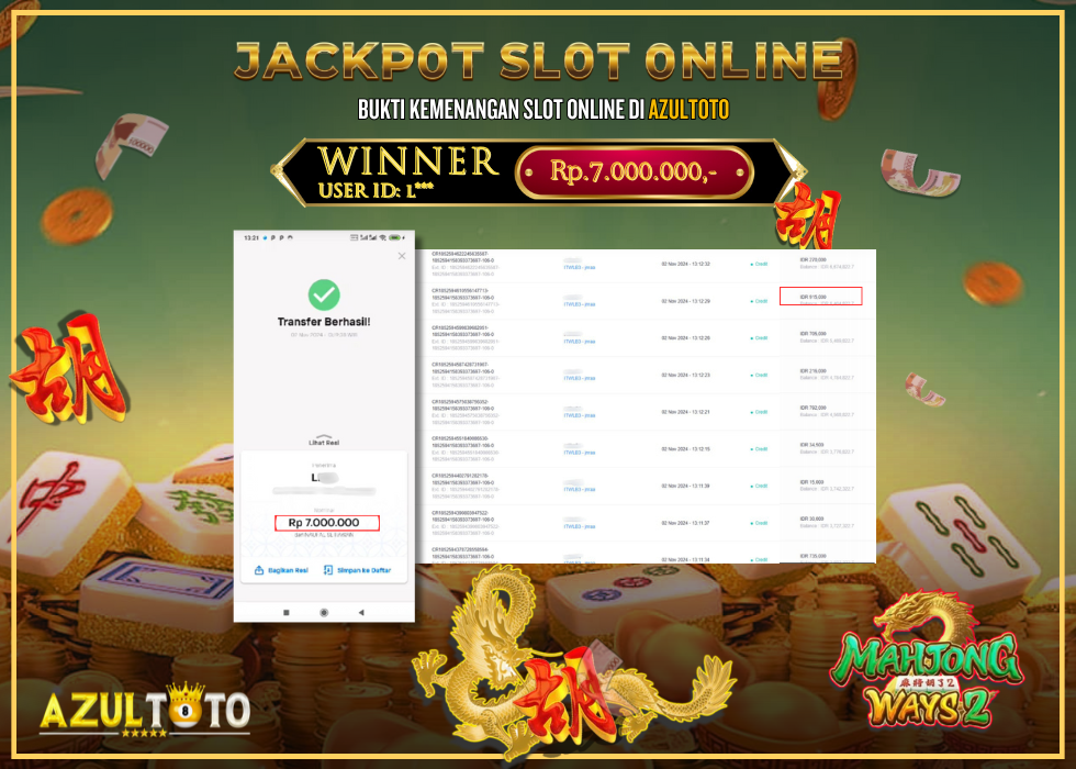 JACKPOT SLOT MAHJONG WAYS 2 RP.7.000.000,- LUNAS DI AZULTOTO!