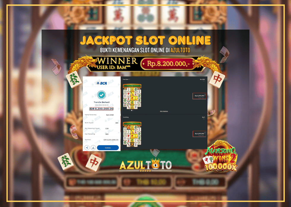 JACKPOT SLOT MAHJONG WINS 2 RP.8.200.000,- LUNAS DI AZULTOTO!