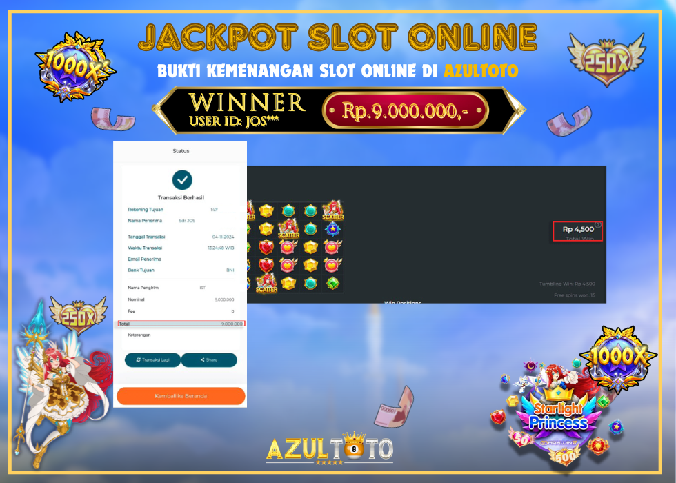 JACKPOT SLOT STARLIGHT PRINCESS 1000 RP.9.000 000.00,- LUNAS DI AZULTOTO!