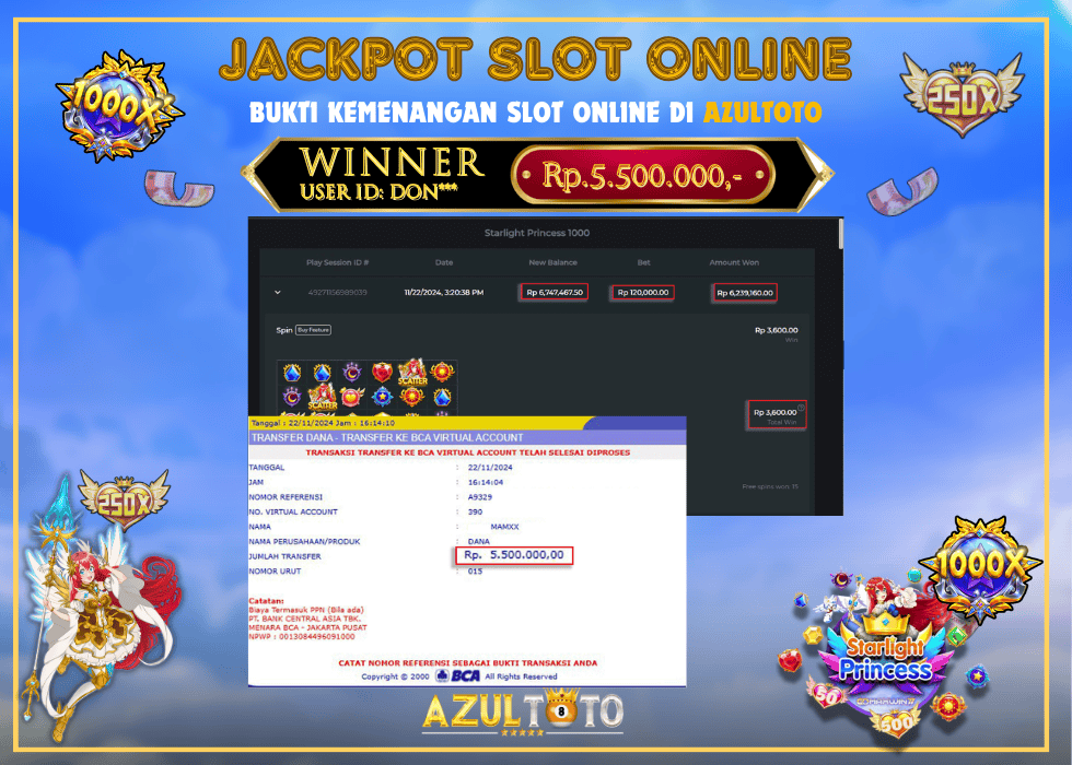 JACKPOT SLOT STARLIGHT PRINCESS 1000 RP.5.500 000.00,- LUNAS DI AZULTOTO!