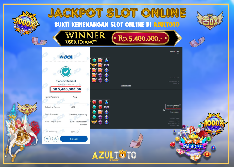 JACKPOT SLOT STARLIGHT PRINCESS 1000 RP.5.400 000.00,- LUNAS DI AZULTOTO!