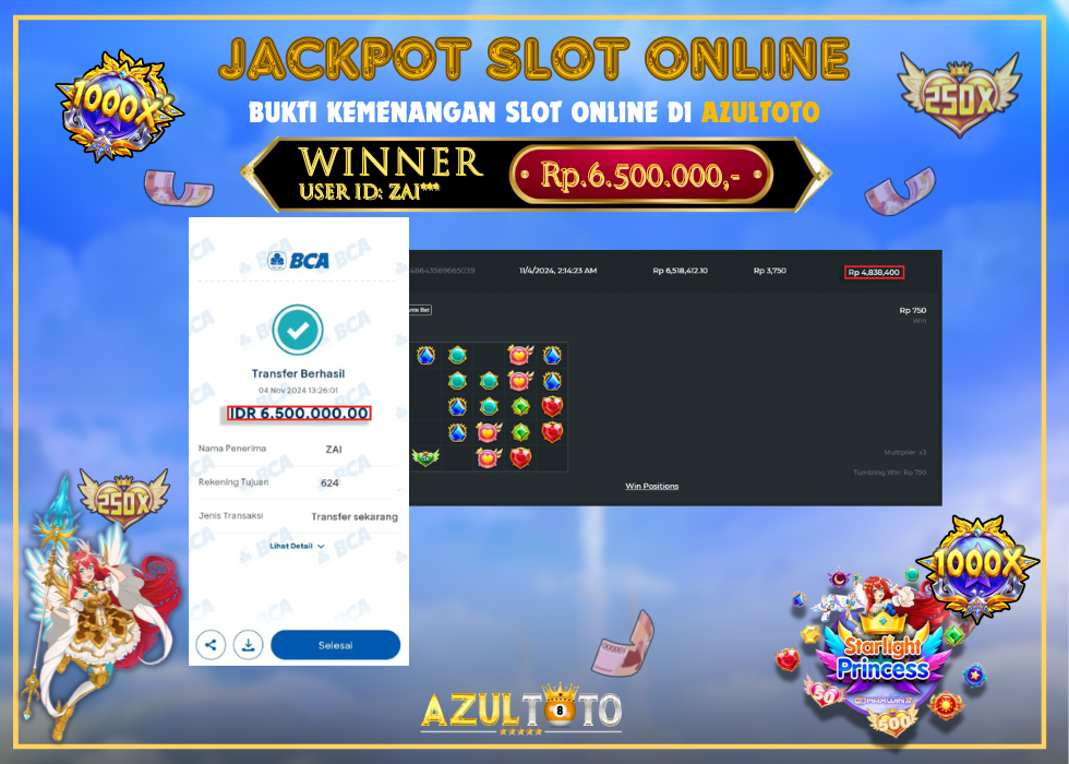 JACKPOT SLOT STARLIGHT PRINCESS 1000 RP.6.500 000.00,- LUNAS DI AZULTOTO!