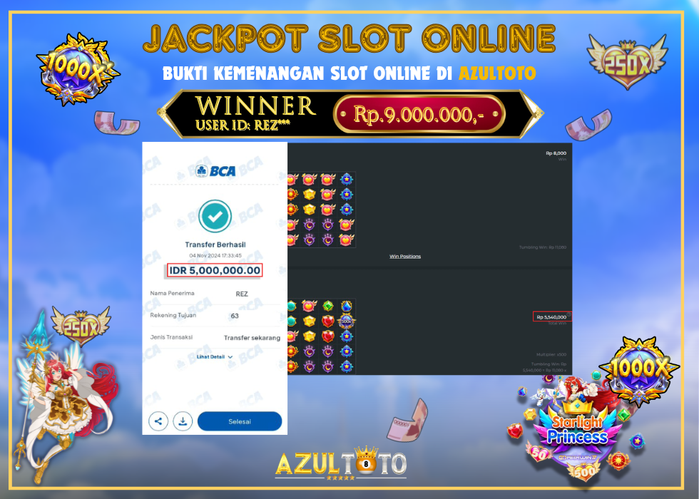 JACKPOT SLOT STARLIGHT PRINCESS 1000 RP.5.000 000.00,- LUNAS DI AZULTOTO!