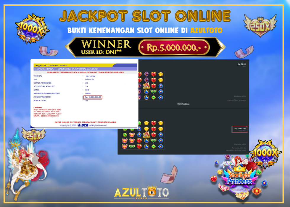 JACKPOT SLOT STARLIGHT PRINCESS 1000 RP.5.000 000.00,- LUNAS DI AZULTOTO!