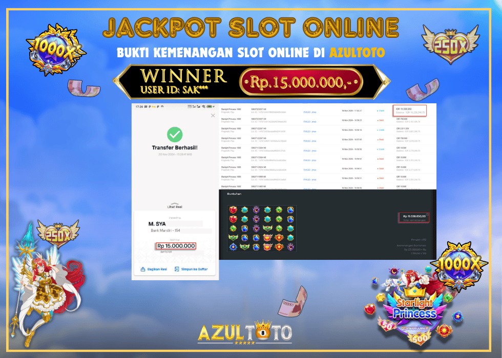 JACKPOT SLOT STARLIGHT PRINCESS 1000 RP.15.000 000.00,- LUNAS DI AZULTOTO!