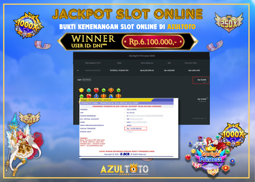 JACKPOT SLOT STARLIGHT PRINCESS 1000 RP.6.100 000.00,- LUNAS DI AZULTOTO!