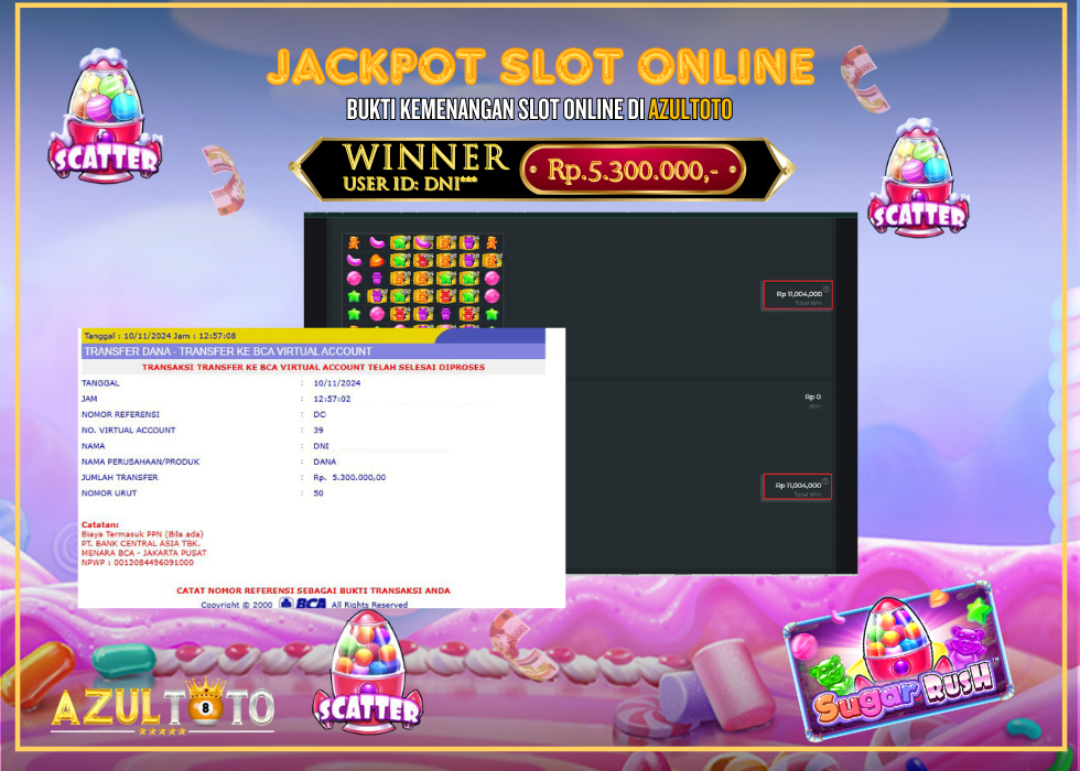 JACKPOT SLOT SUGAR RUSH 1000 RP.5.300.000,- LUNAS DI AZULTOTO!