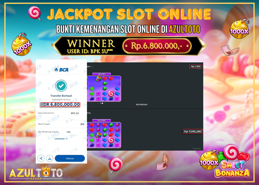 JACKPOT SLOT SWEET BONANZA 1000 RP.6.800.000,- LUNAS DI AZULTOTO!
