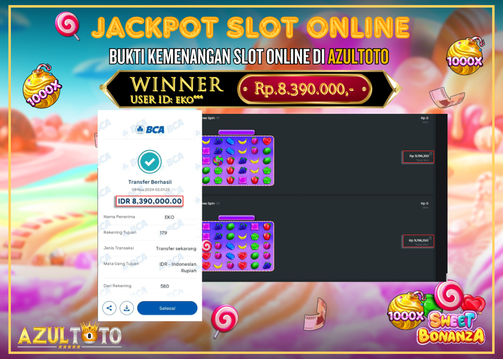 JACKPOT SLOT SWEET BONANZA 1000 RP.8.390.000,- LUNAS DI AZULTOTO!