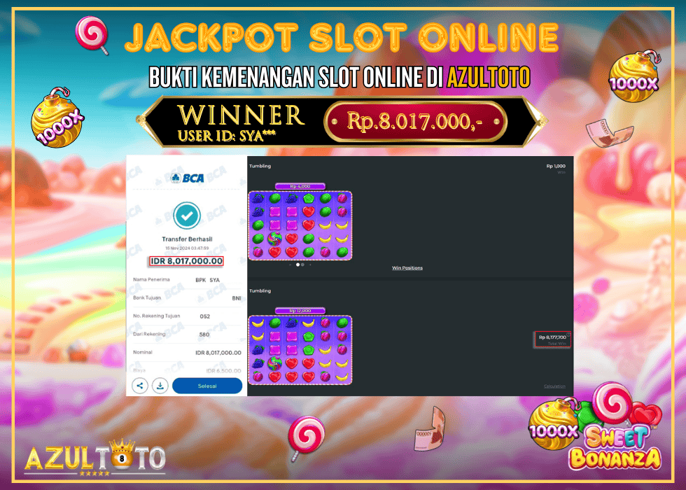JACKPOT SLOT SWEET BONANZA 1000 RP.8.017.000,- LUNAS DI AZULTOTO!