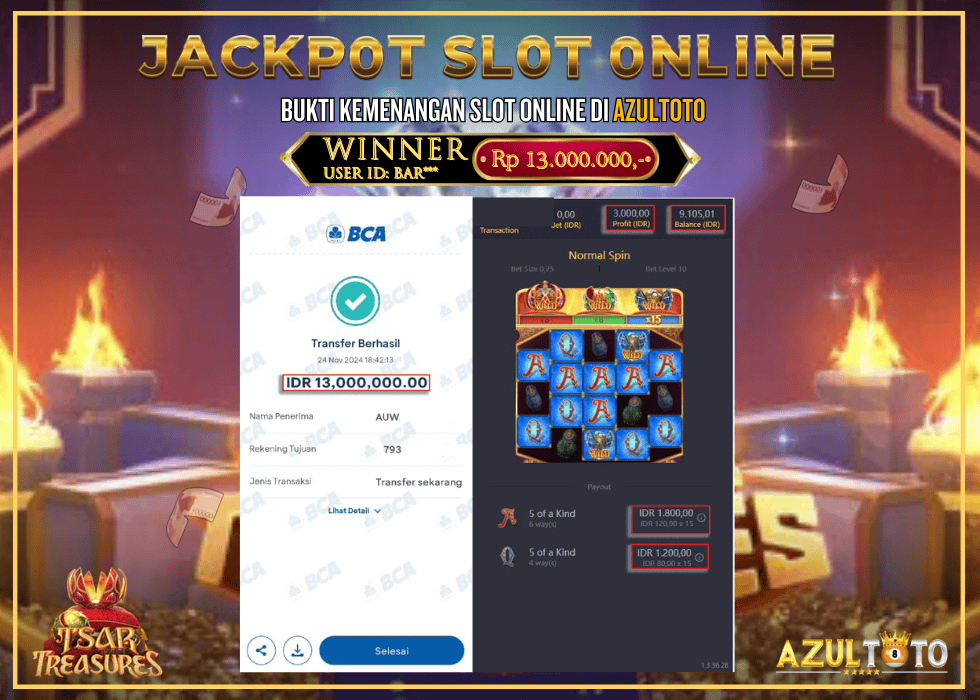 JACKPOT SLOT  PGSOFT TSAR TREASURES RP.13.000.000,- LUNAS DI AZULTOTO!