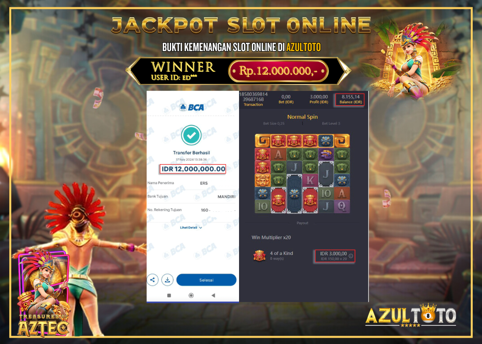 JACKPOT SLOT TREASURES OF AZTEC RP.12.000.000,- LUNAS DI AZULTOTO!