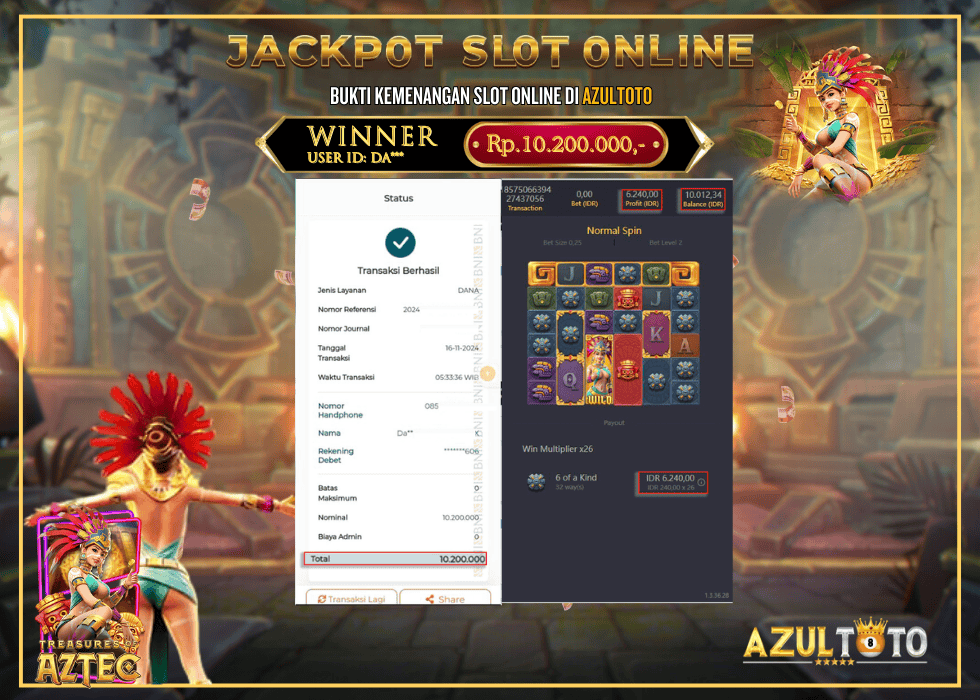 JACKPOT SLOT TREASURES OF AZTEC RP.10.200.000,- LUNAS DI AZULTOTO!