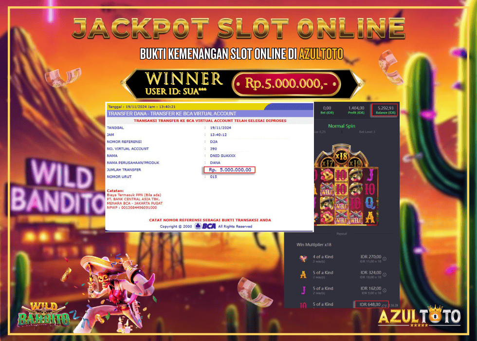 JACKPOT SLOT WILD BANDITO RP.5.000.000,- LUNAS DI AZULTOTO!
