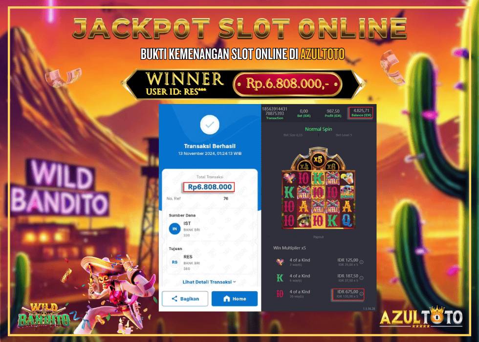 JACKPOT SLOT WILD BANDITO RP.6.808.000,- LUNAS DI AZULTOTO!