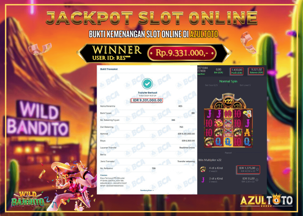 JACKPOT SLOT WILD BANDITO RP.9.331.000,- LUNAS DI AZULTOTO!