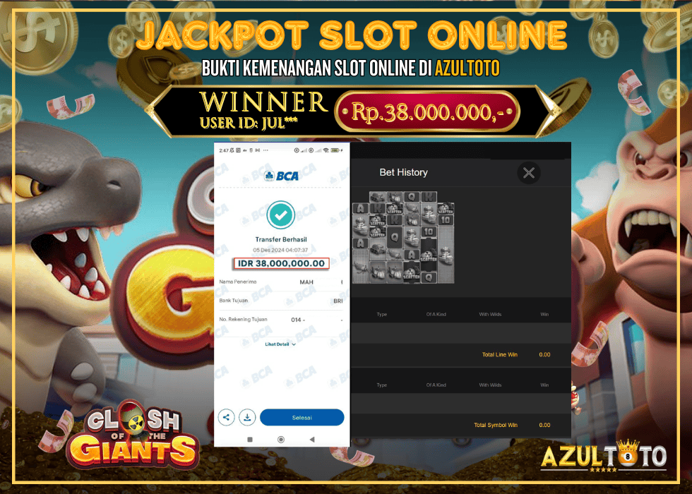 JACKPOT SLOT SPADEGAMING CLASH OF THE GIANTS RP.38.000.000,- LUNAS DI AZULTOTO!