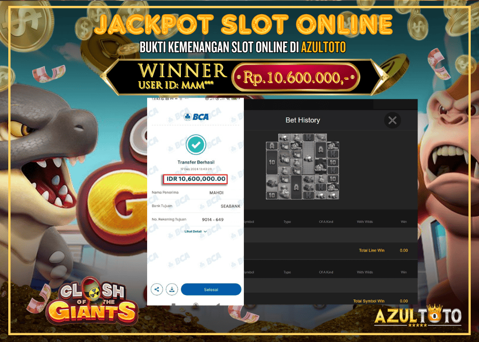 JACKPOT SLOT SPADEGAMING CLASH OF THE GIANTS RP.10.600.000,- LUNAS DI AZULTOTO!