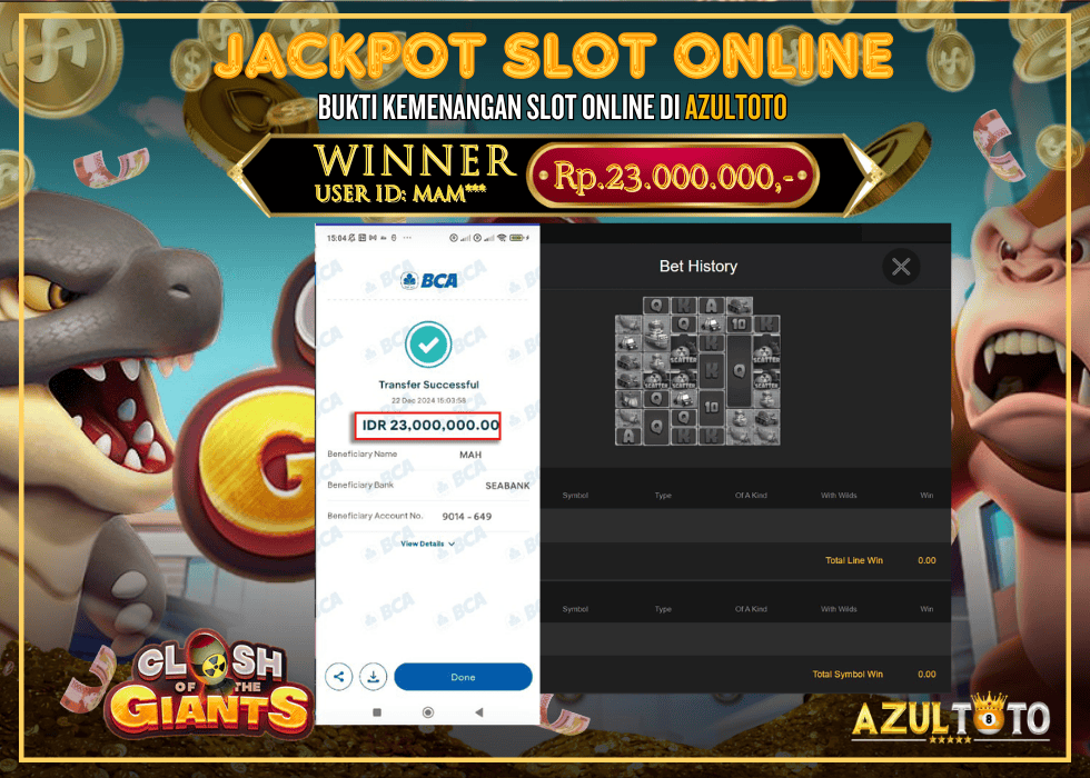 JACKPOT SLOT SPADEGAMING CLASH OF THE GIANTS RP.23.000.000,- LUNAS DI AZULTOTO!
