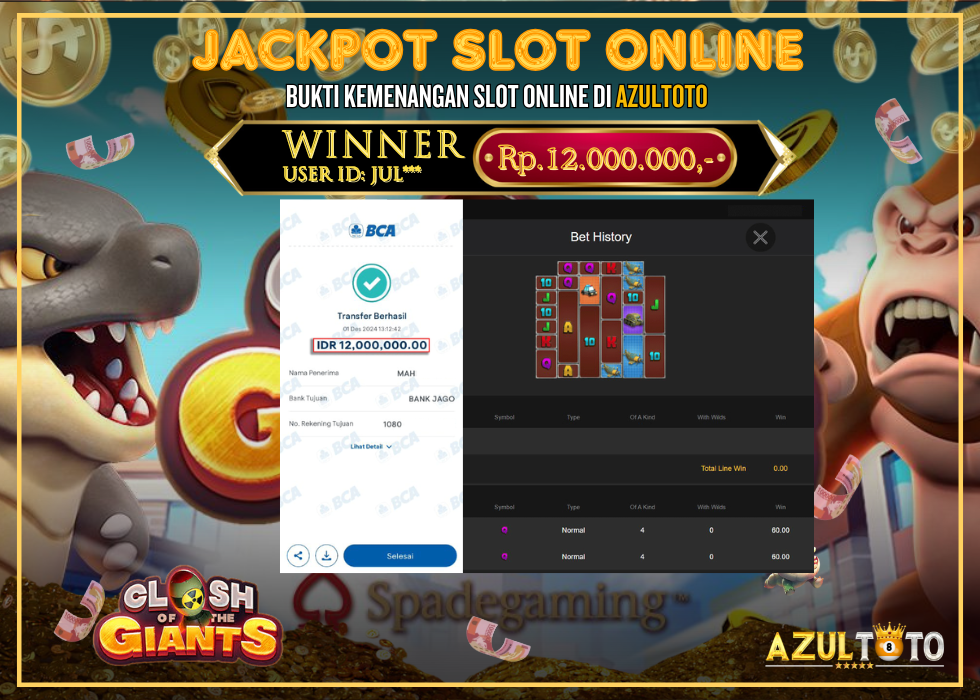JACKPOT SLOT SPADEGAMING CLASH OF THE GIANTS RP.12.000.000,- LUNAS DI AZULTOTO!