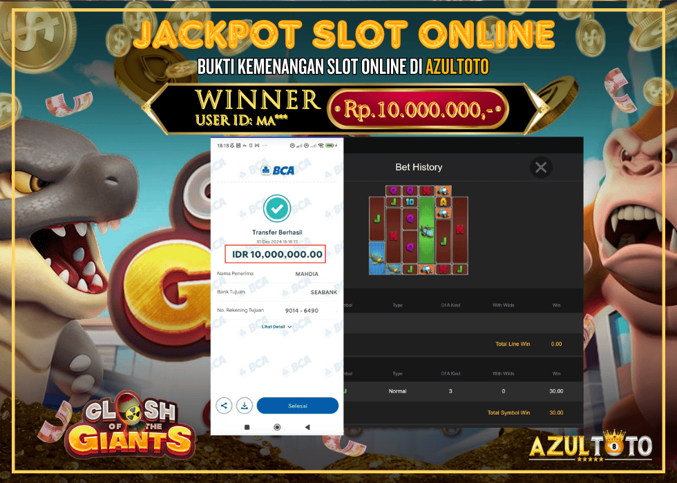 JACKPOT SLOT SPADEGAMING CLASH OF THE GIANTS RP.10.000.000,- LUNAS DI AZULTOTO!