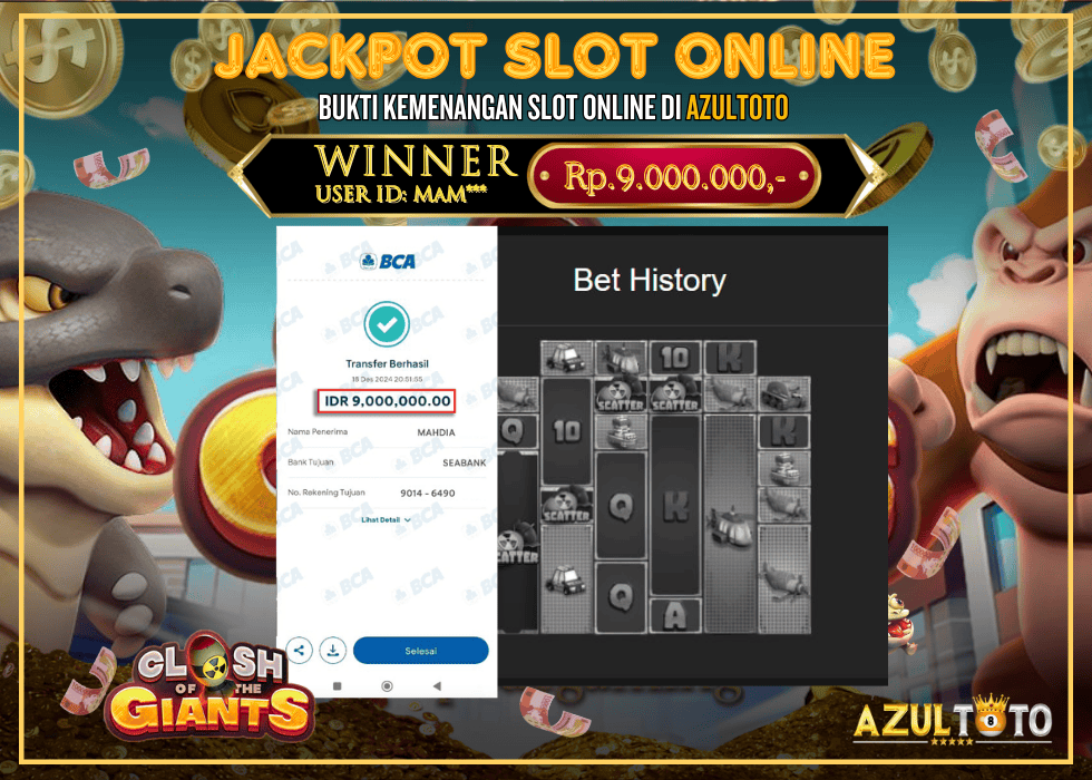 JACKPOT SLOT SPADEGAMING CLASH OF THE GIANTS RP.9.000.000,- LUNAS DI AZULTOTO!