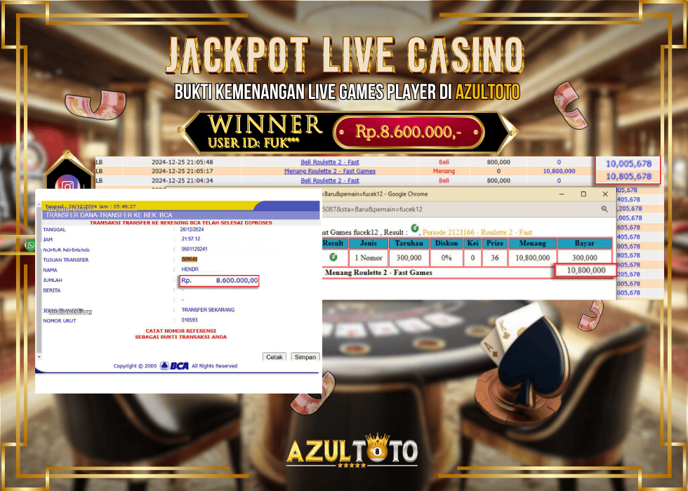 JACKPOT ROULETTE2 FAST GAMES RP.8.600.000,- LUNAS DI AZULTOTO!