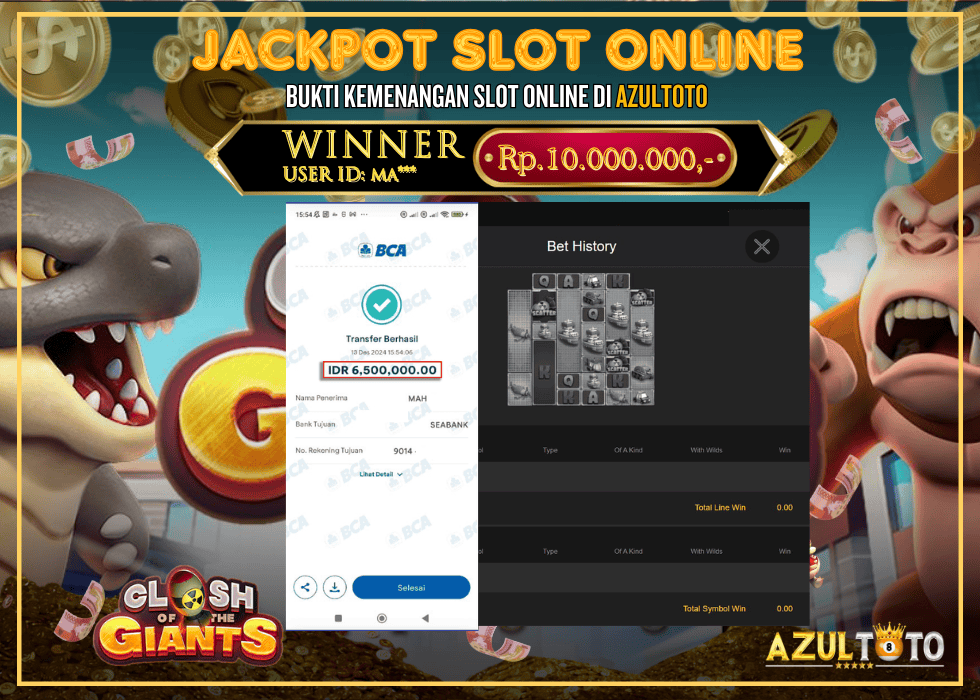 JACKPOT SLOT SPADEGAMING CLASH OF THE GIANTS RP.6.500.000,- LUNAS DI AZULTOTO!
