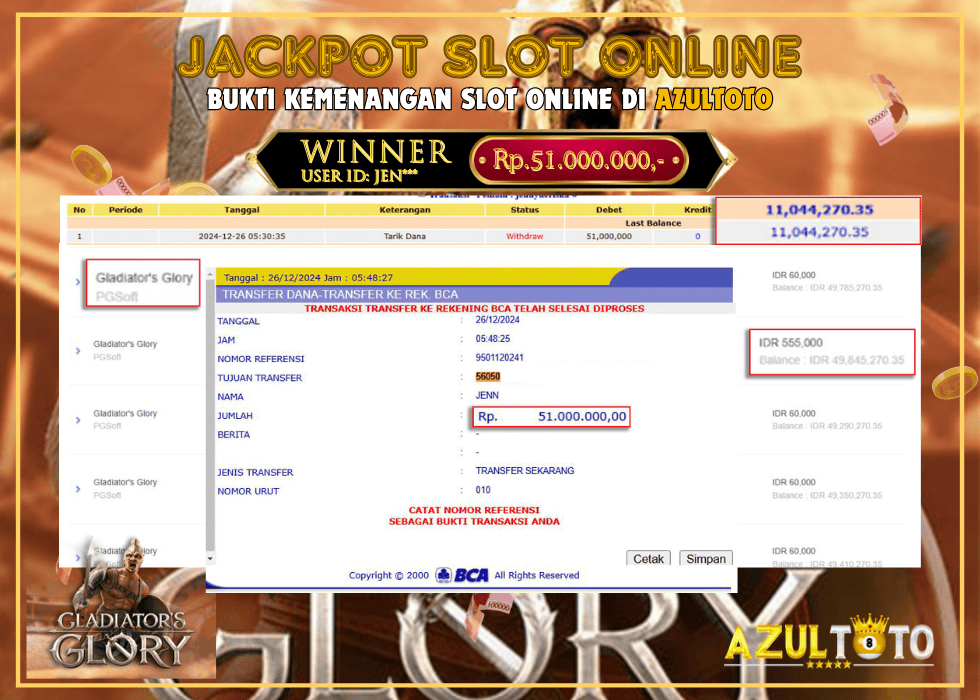 JACKPOT PG GLADIATOR’S GLORY RP.51.000.000,- LUNAS DI AZULTOTO!