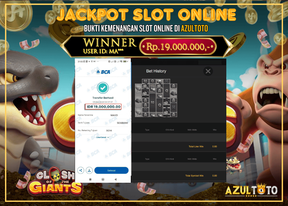 JACKPOT SLOT SPADEGAMING CLASH OF THE GIANTS RP.19.000.000,- LUNAS DI AZULTOTO!