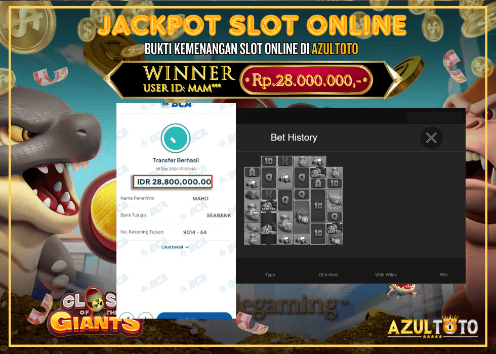 JACKPOT SLOT SPADEGAMING CLASH OF THE GIANTS RP.28.000.000,- LUNAS DI AZULTOTO!