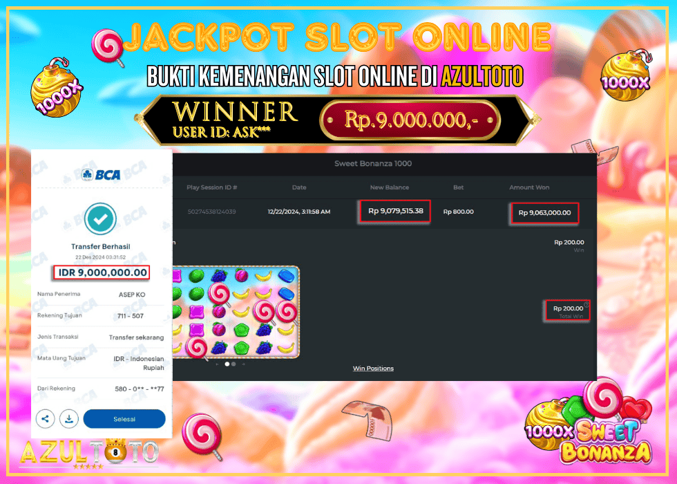 JACKPOT SLOT SWEET BONANZA 1000 RP.9.000.000,- LUNAS DI AZULTOTO!
