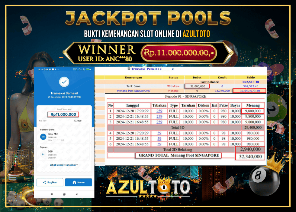 JACKPOT TOGEL SINGAPORE 4D RP.11.000.000,- LUNAS DI AZULTOTO!