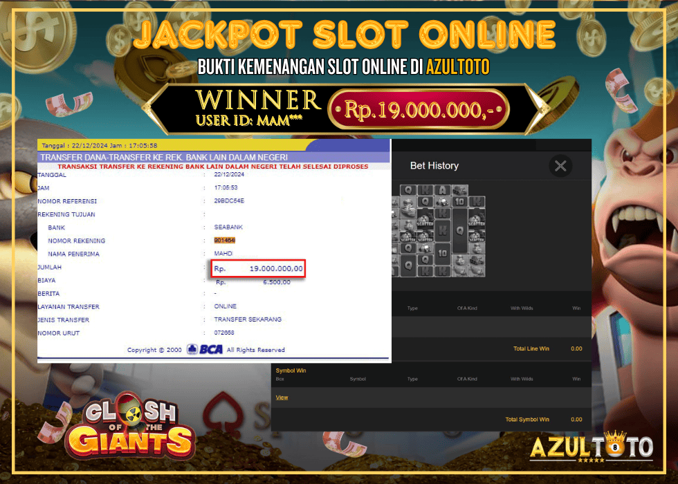 JACKPOT SLOT SPADEGAMING CLASH OF THE GIANTS RP.19.000.000,- LUNAS DI AZULTOTO!