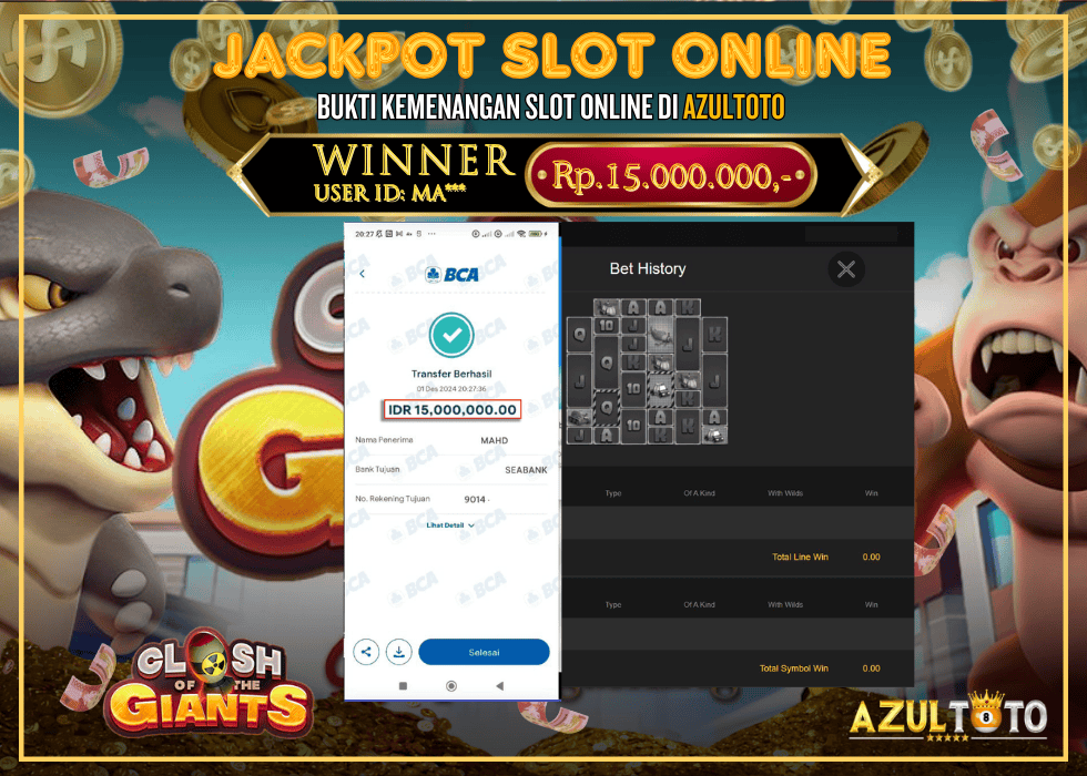 JACKPOT SLOT SPADEGAMING CLASH OF THE GIANTS RP.15.000.000,- LUNAS DI AZULTOTO!