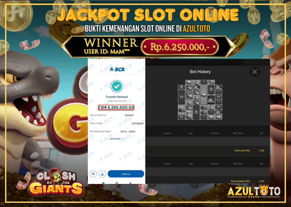 JACKPOT SLOT SPADEGAMING CLASH OF THE GIANTS RP.6.250.000,- LUNAS DI AZULTOTO!