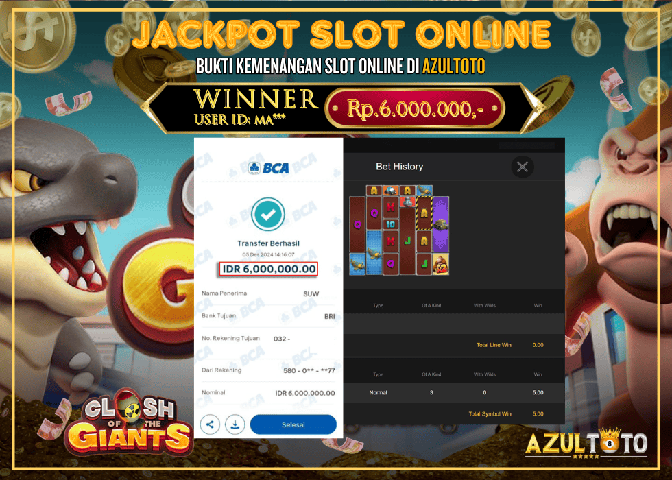 JACKPOT SLOT SPADEGAMING CLASH OF THE GIANTS RP.6.000.000,- LUNAS DI AZULTOTO!