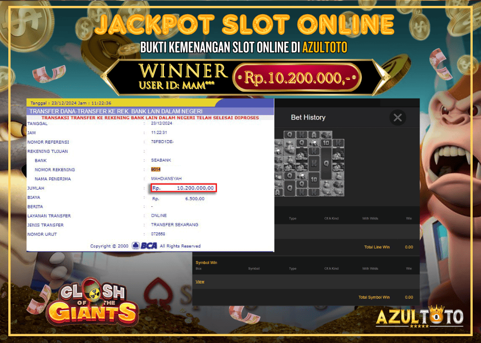 JACKPOT SLOT SPADEGAMING CLASH OF THE GIANTS RP.10.200.000,- LUNAS DI AZULTOTO!