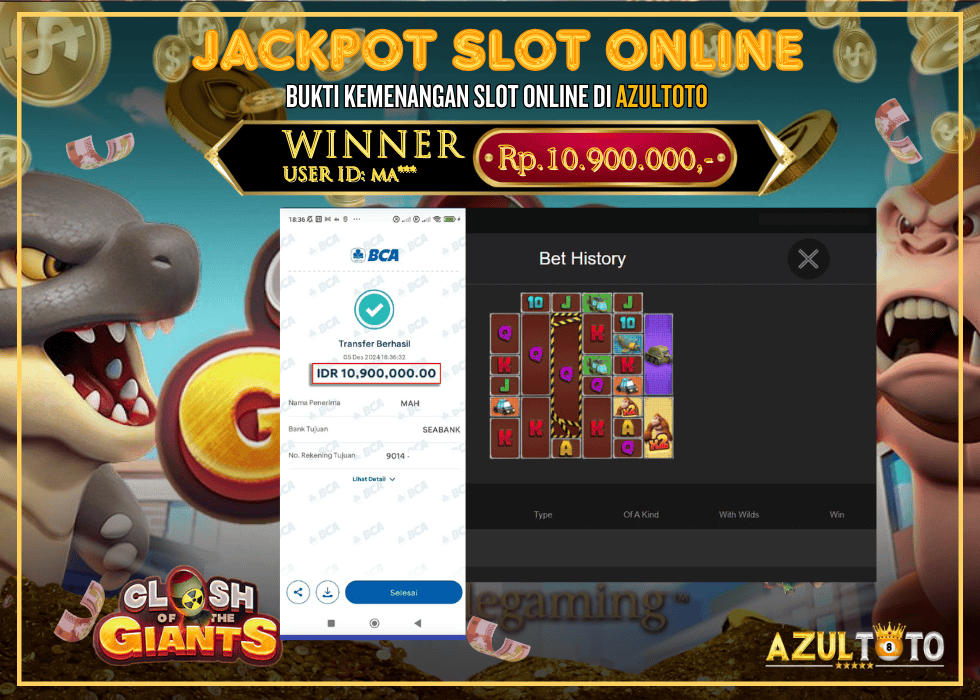 JACKPOT SLOT SPADEGAMING CLASH OF THE GIANTS RP.10.900.000,- LUNAS DI AZULTOTO!