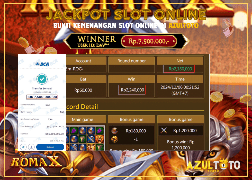 JACKPOT SLOT JILI BOMAX RP.7.500.000,- LUNAS DI AZULTOTO!