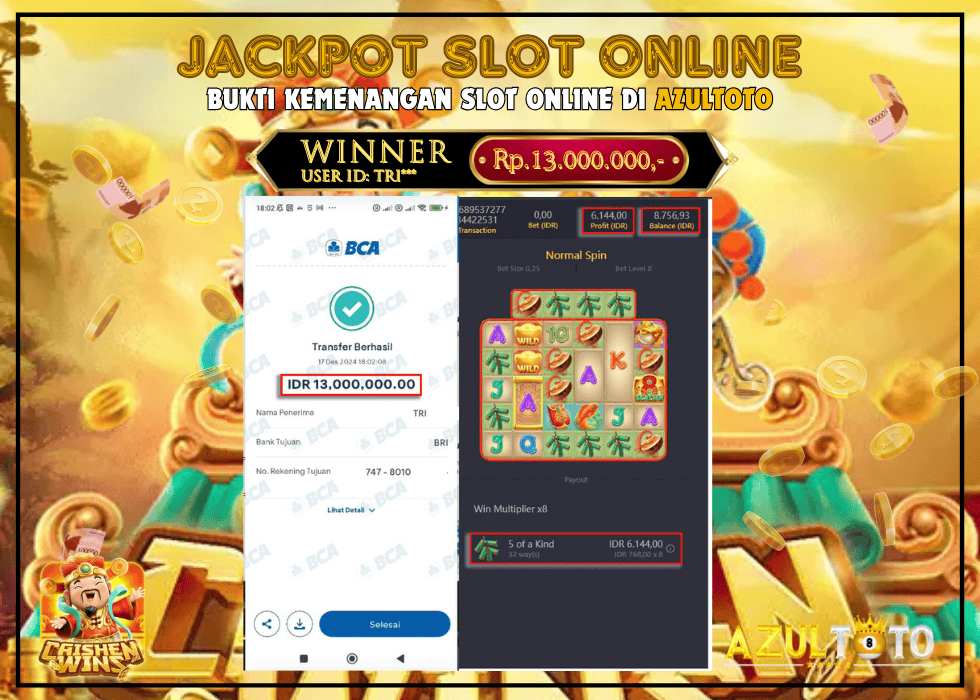 JACKPOT SLOT PGSOFT CAISHEN WINS RP.13.000.000,- LUNAS DI AZULTOTO!